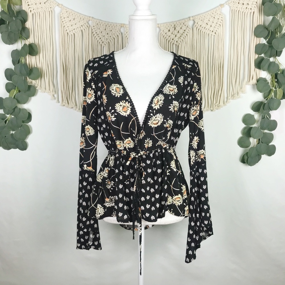 UmGee | Black Floral Wrap Bohemian Cardigan Size S